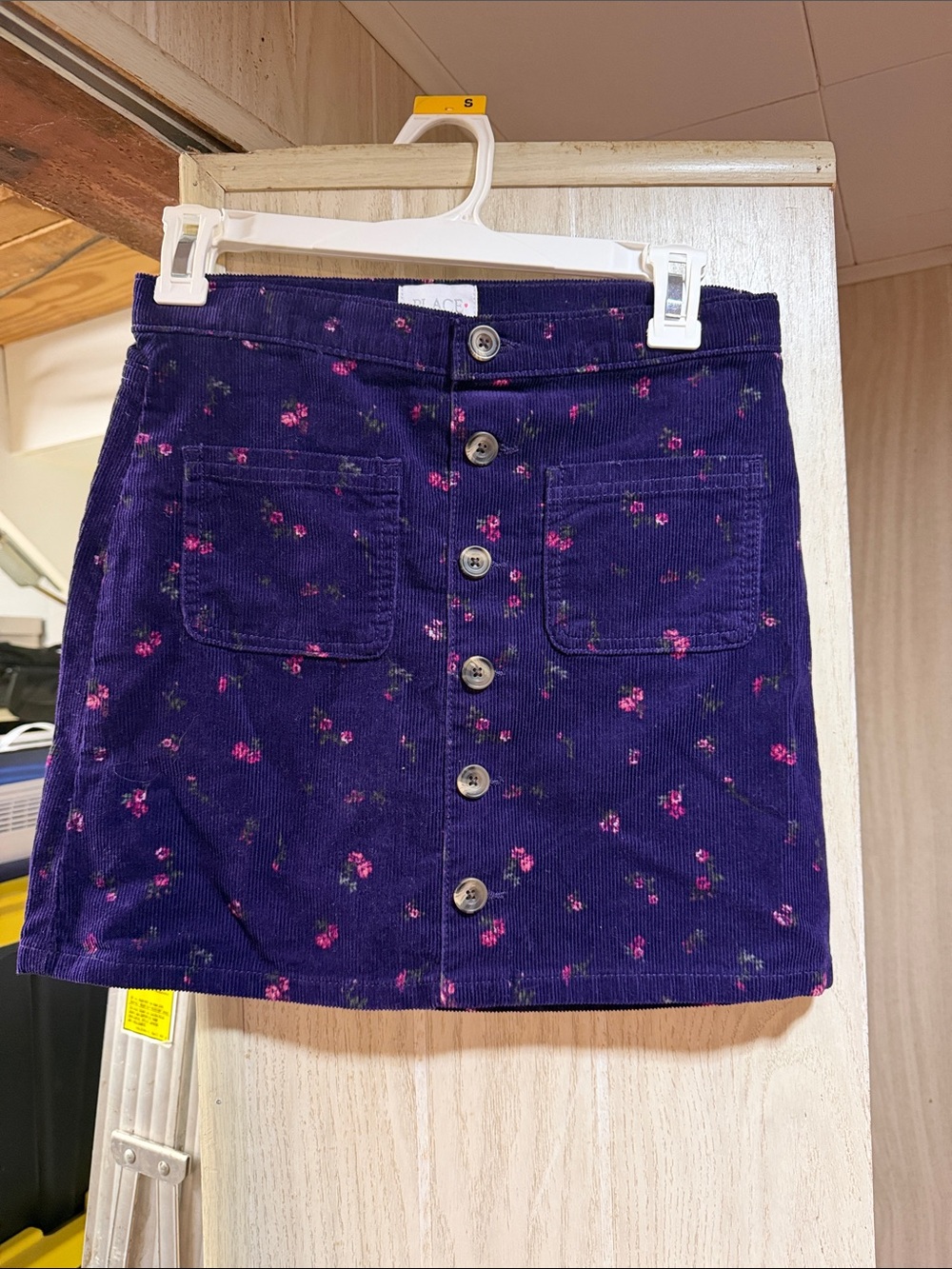 Place Purple Corduroy Mini Skirt with Pink Floral Print